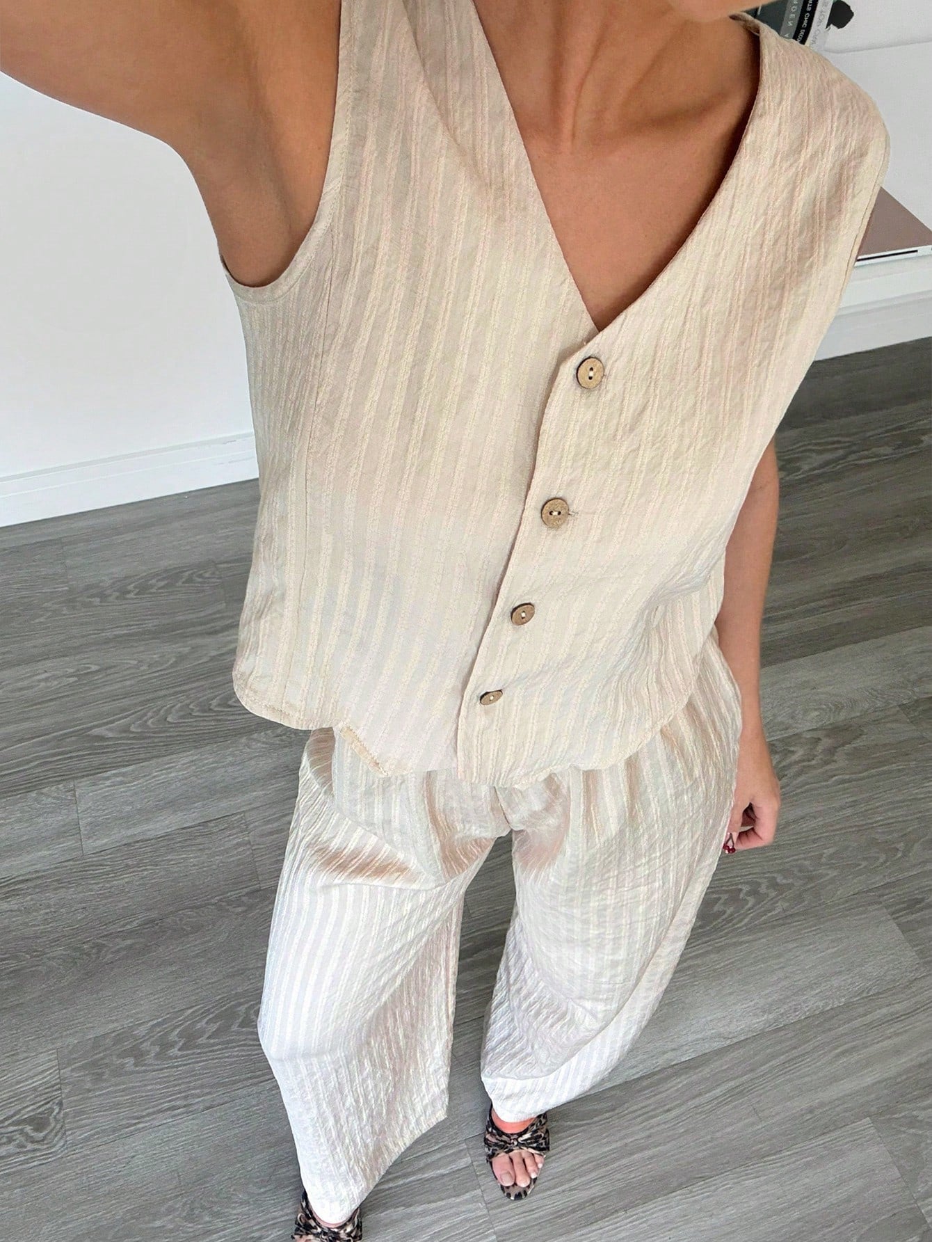 Siren Gaze 2Pcs Women Plain Sleeveless Vest & Pants Sets, Casual & Fashionable for Daily Wear