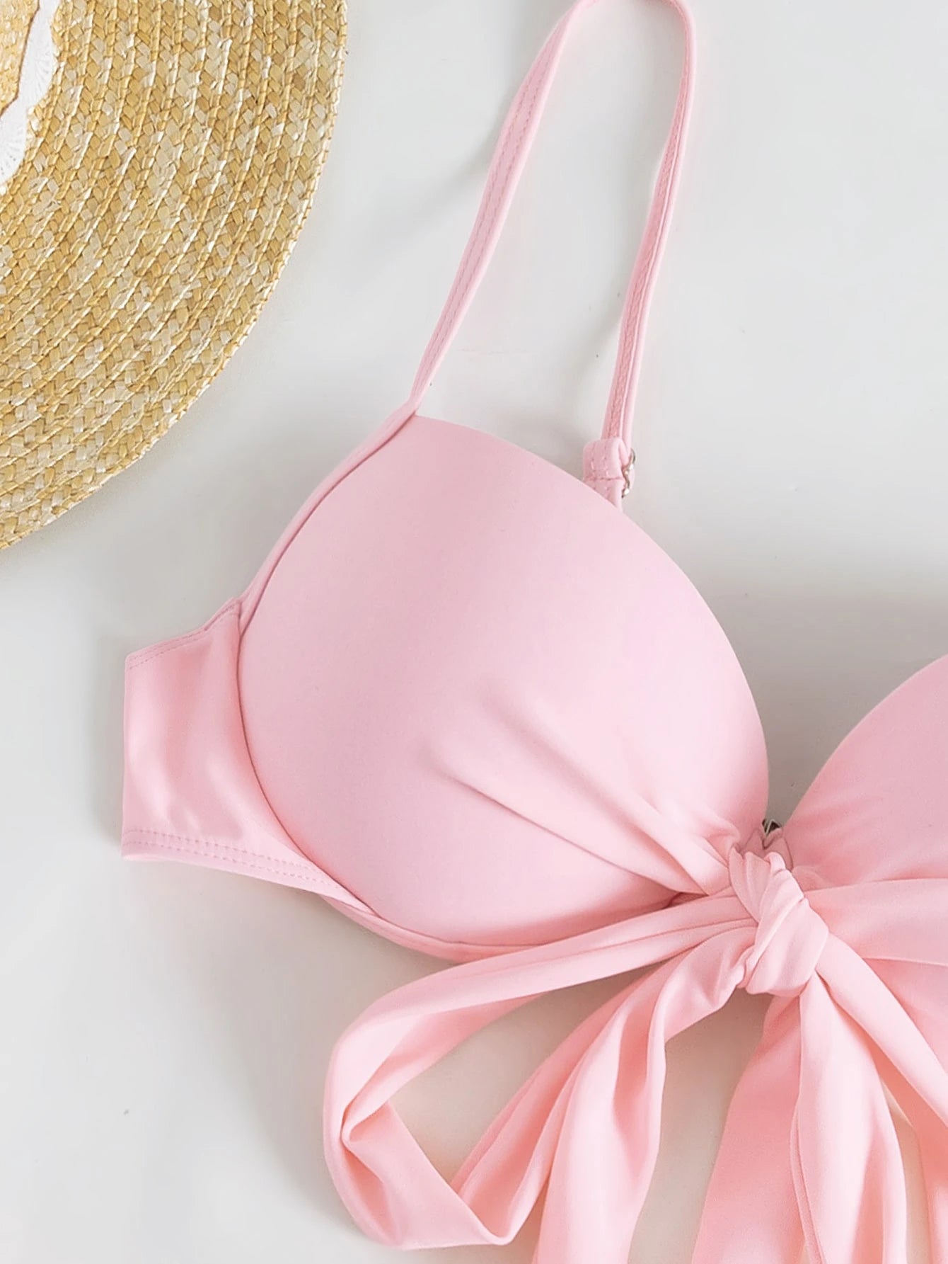 Swim Mod Summer Beach Solid Bikini Set Knot Front Push up Bra & High Cut Bottom & Ruched Beach Skirt 3 Piece Bathing Suit