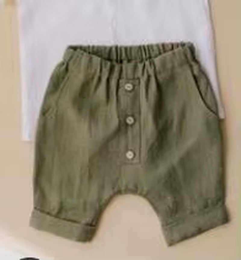 Vintage Linen Cotton Boys Shirt Toddler Kids Baby Summer Casual Clothes Sets Solid Short Sleeve T-Shirt Tops&Pants Outfit