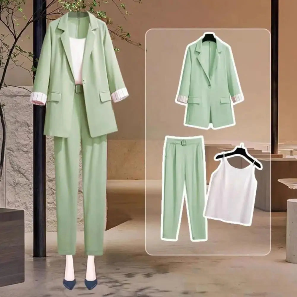 3 Pcs/Set Formal Three Piece Set Women Business Outfit Anti-Wrinkle Lapel Business Negotiation Women Coat Suit Meeting