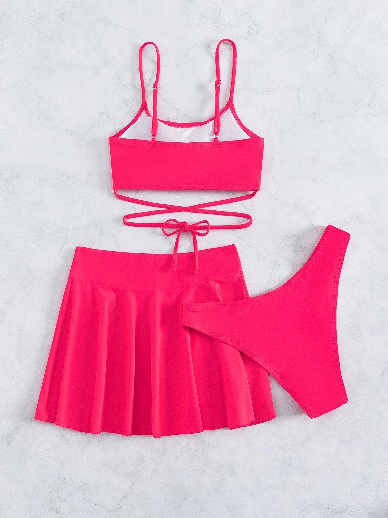 Swim Summer Beach Mono Bikini Set Crisscross Wireless Bra Top & Bikini Bottom & Skirt 3 Pieces Bikini