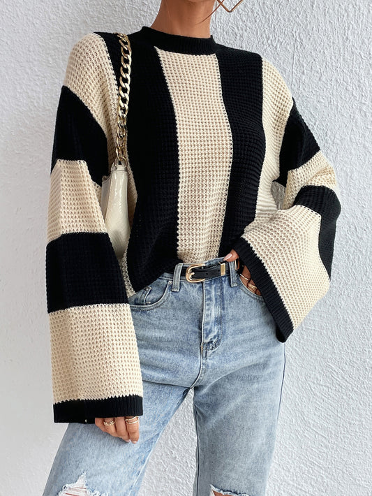 Calvaya Two Tone Drop Shoulder Sweater,Long Sleeve Tops