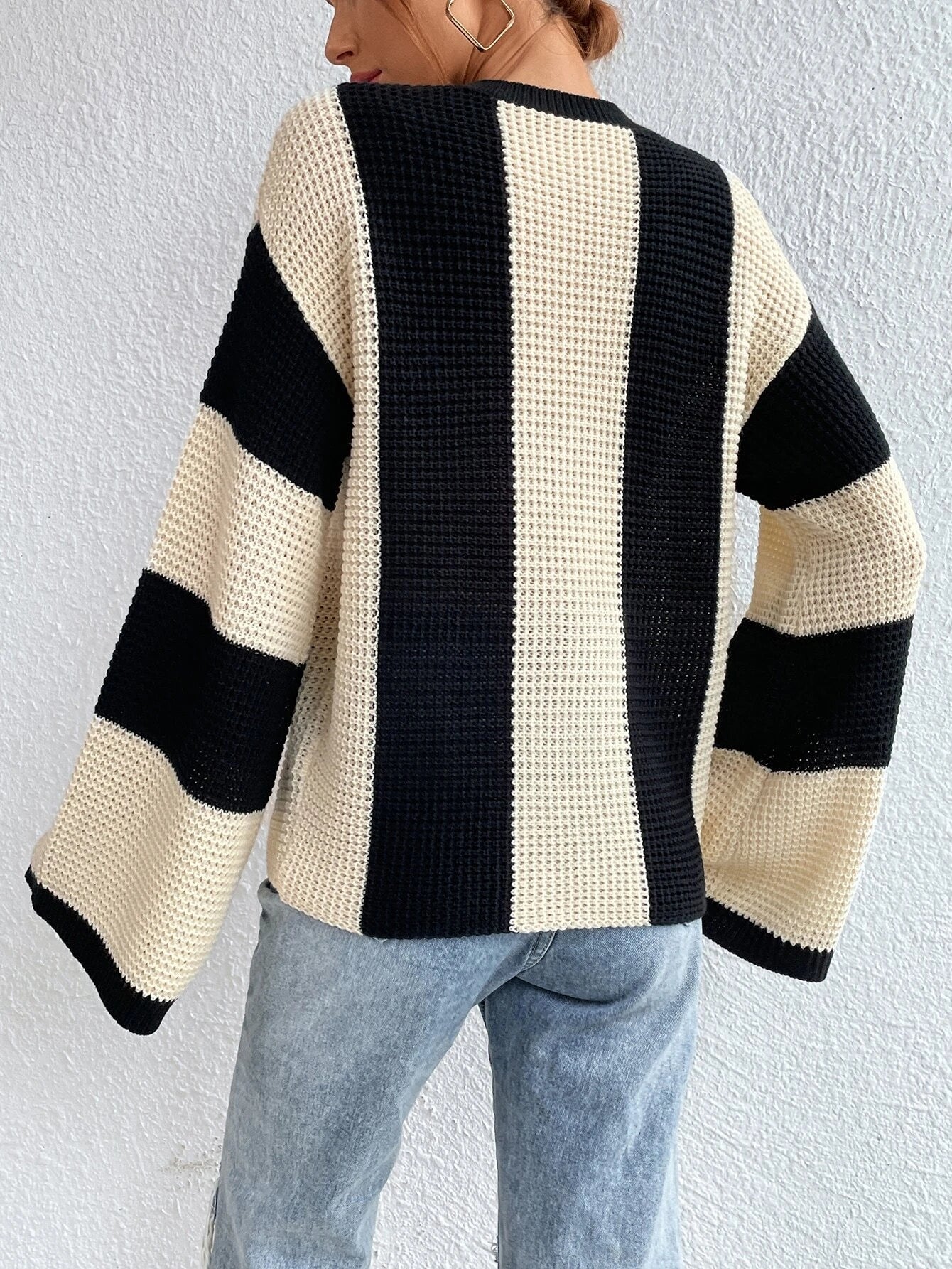 Calvaya Two Tone Drop Shoulder Sweater,Long Sleeve Tops