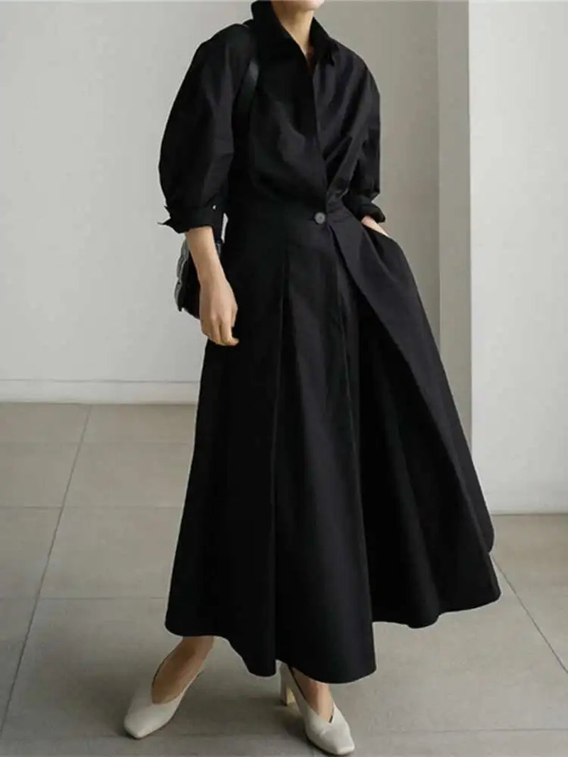 Woman Shirt Dress Beige Slim Waist One Button Stand Collar Long Sleeve Loose Casual Style 2024 New Autumn Fashion 15XM483