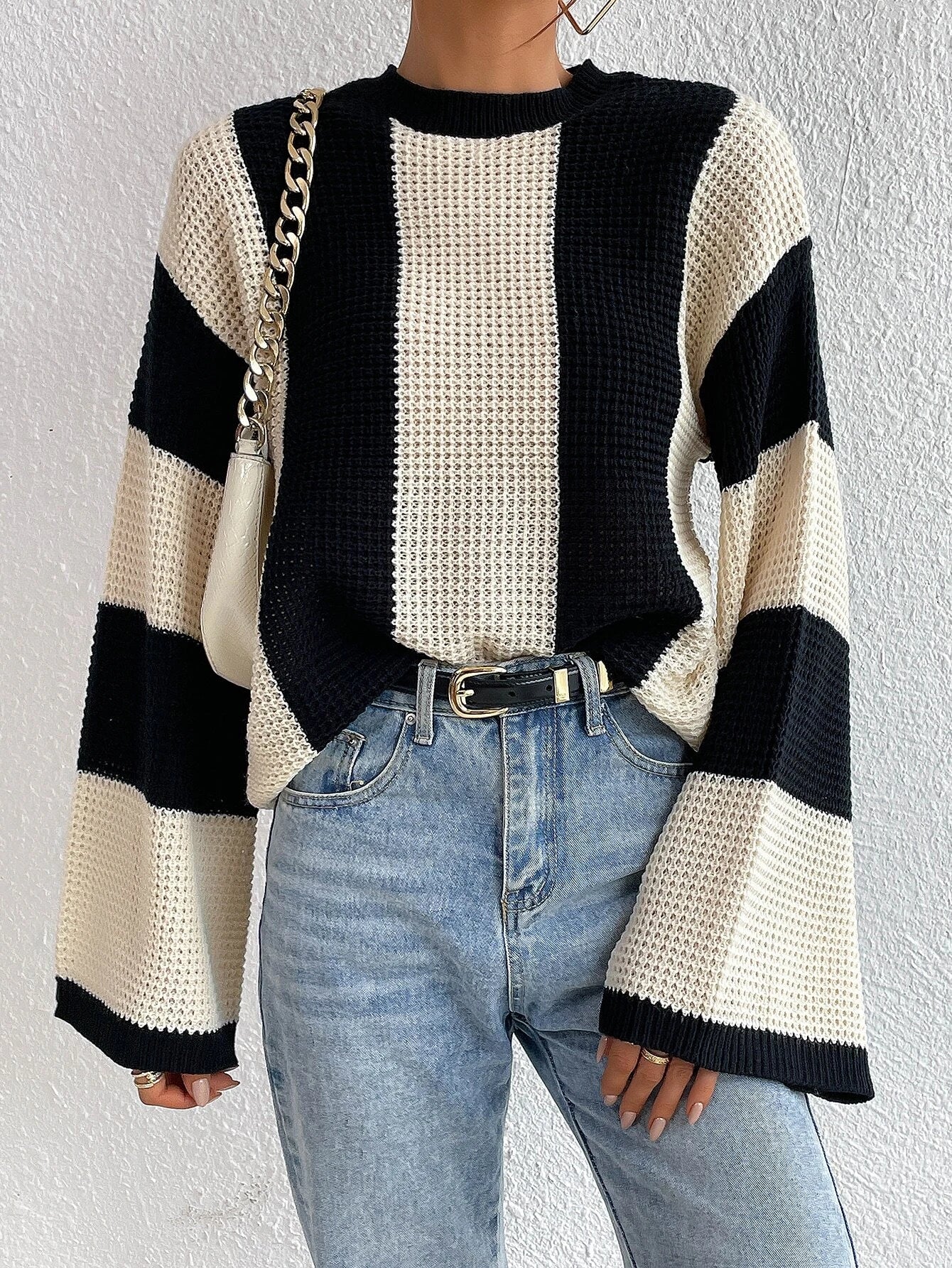 Calvaya Two Tone Drop Shoulder Sweater,Long Sleeve Tops