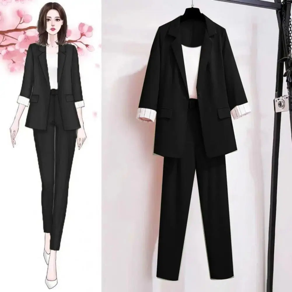 3 Pcs/Set Formal Three Piece Set Women Business Outfit Anti-Wrinkle Lapel Business Negotiation Women Coat Suit Meeting