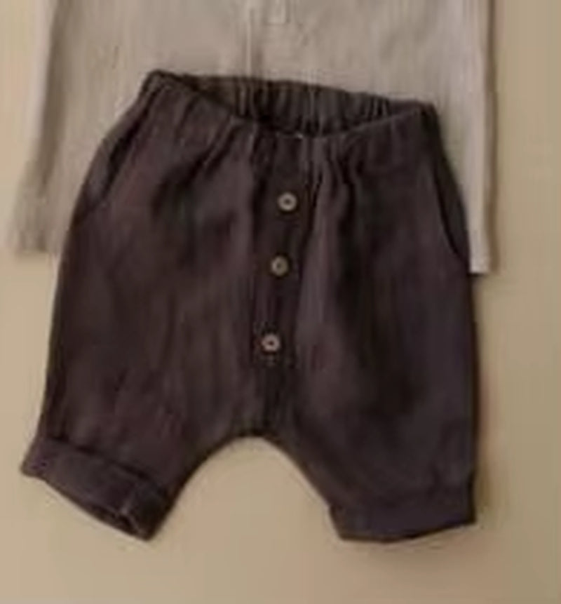 Vintage Linen Cotton Boys Shirt Toddler Kids Baby Summer Casual Clothes Sets Solid Short Sleeve T-Shirt Tops&Pants Outfit
