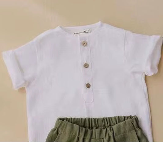 Vintage Linen Cotton Boys Shirt Toddler Kids Baby Summer Casual Clothes Sets Solid Short Sleeve T-Shirt Tops&Pants Outfit