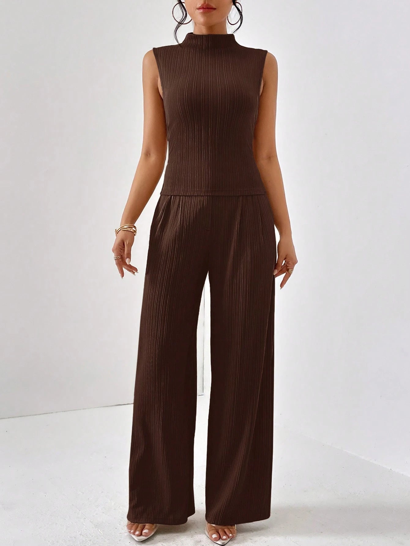 Firerie Women'S Stand Collar Vest and Wide Leg Pants Set