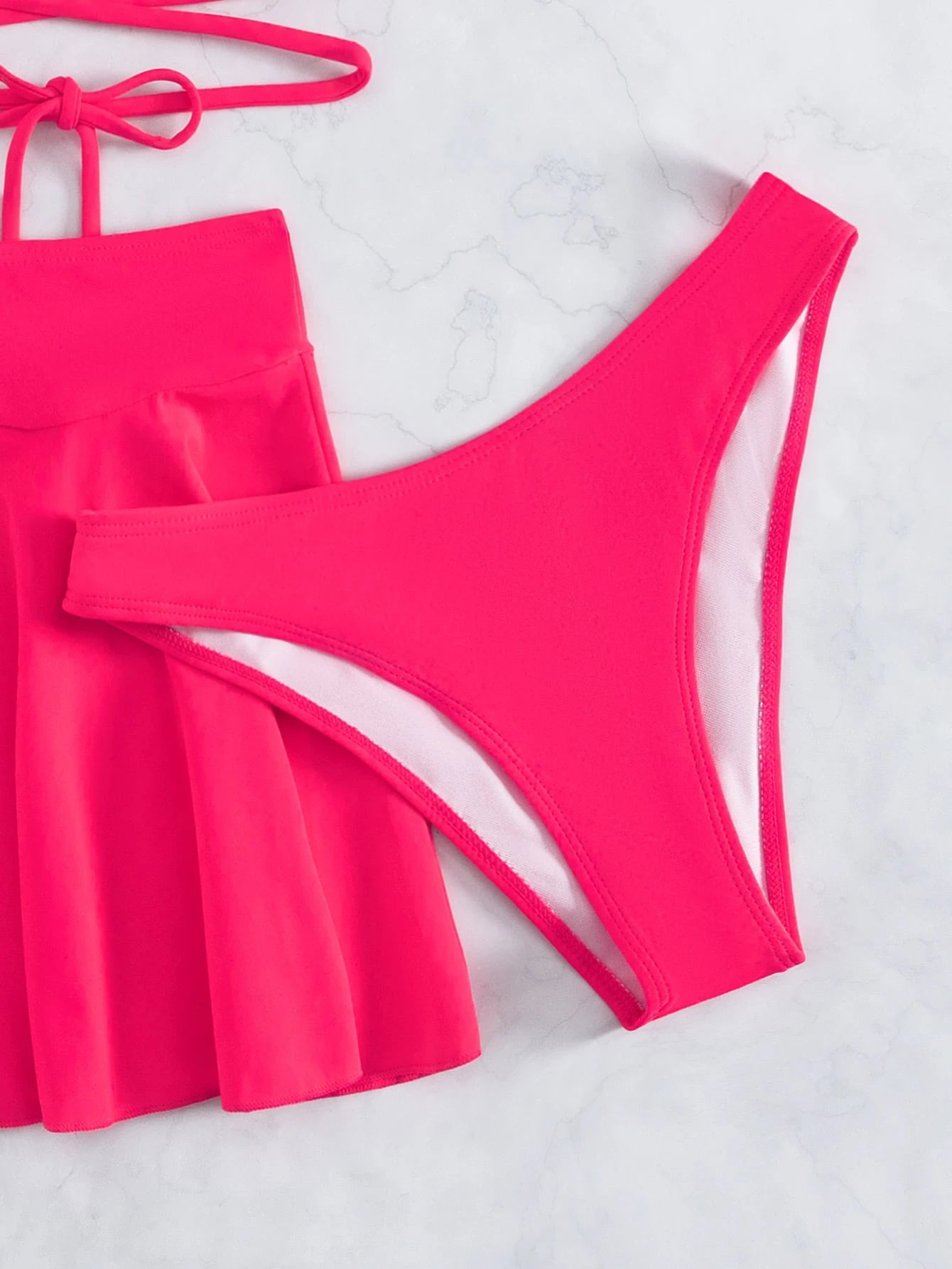 Swim Summer Beach Mono Bikini Set Crisscross Wireless Bra Top & Bikini Bottom & Skirt 3 Pieces Bikini