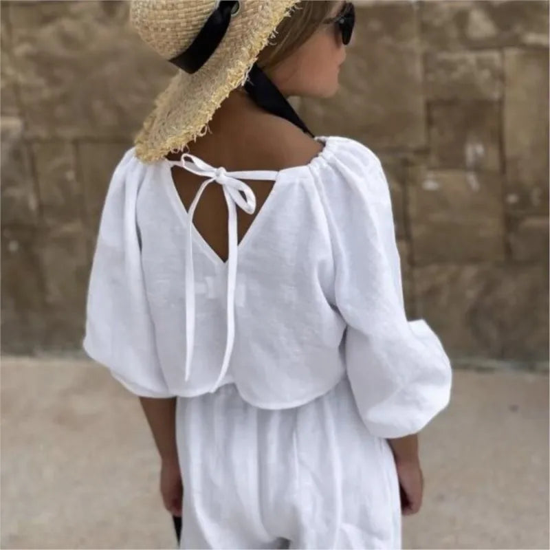 Fashion Baby Girl Linen Cotton Clothes Set Shirt+Pant 2Pcs Infant Toddler Child Clothing Set Solid Spring Baby Clothes 1-7Y