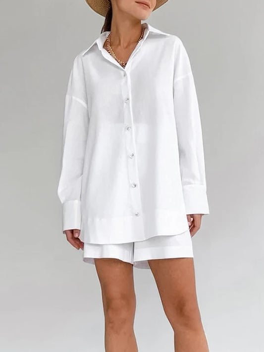 2024 Spring Cotton Linen Home Suit for Women Pink Wide Shorts with Shirts Tracksuit Casual Two-Piece Set New Women'S Pajamas Set