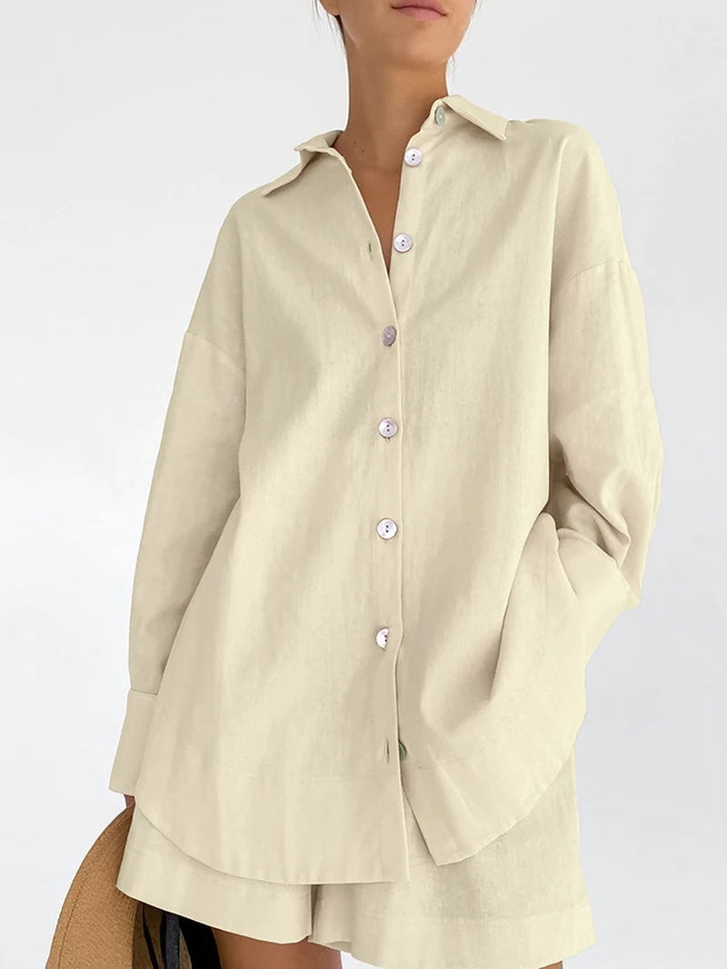 2024 Spring Cotton Linen Home Suit for Women Pink Wide Shorts with Shirts Tracksuit Casual Two-Piece Set New Women'S Pajamas Set