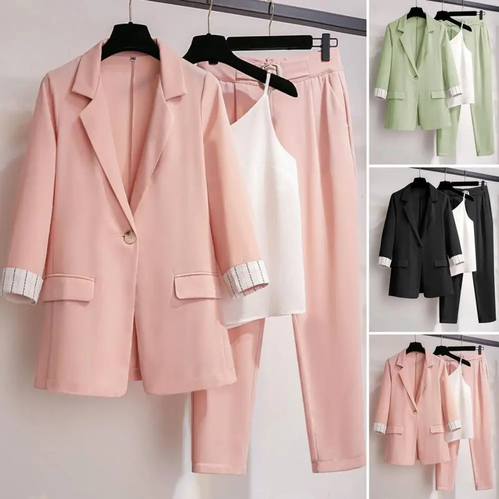 3 Pcs/Set Formal Three Piece Set Women Business Outfit Anti-Wrinkle Lapel Business Negotiation Women Coat Suit Meeting