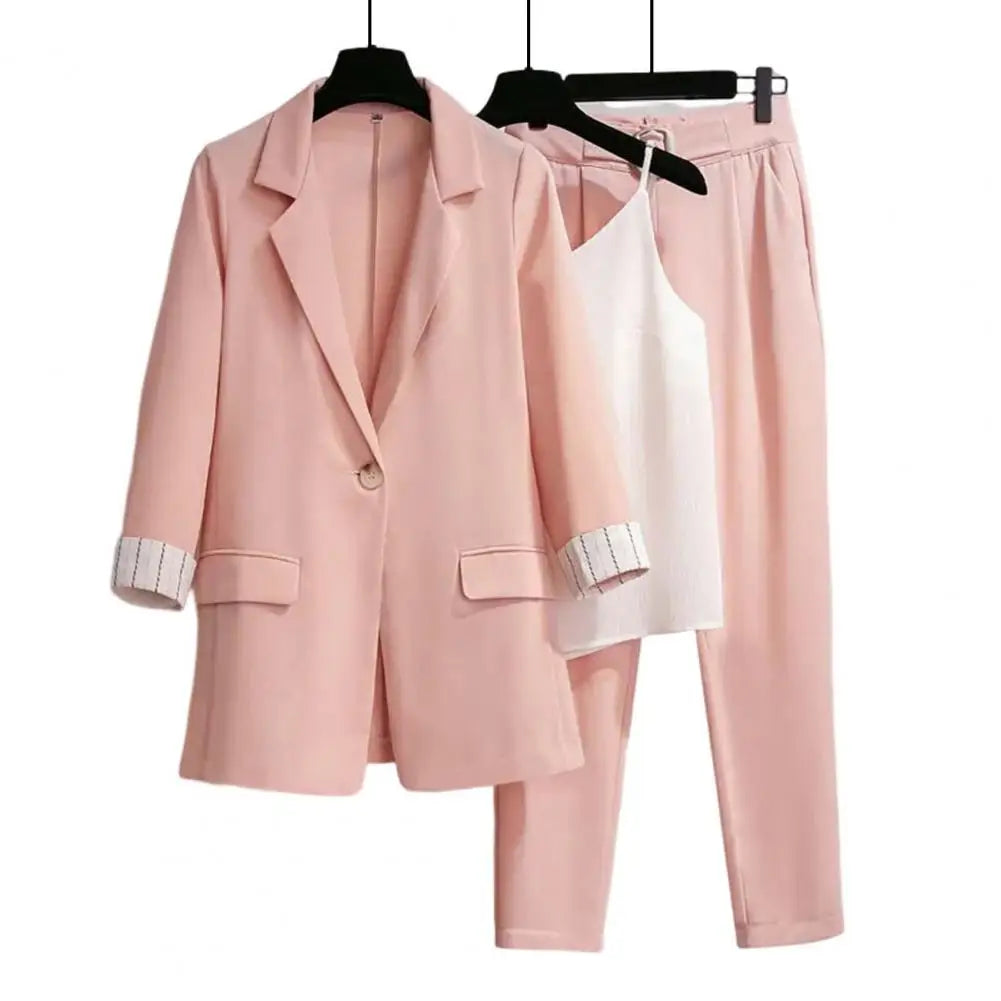 3 Pcs/Set Formal Three Piece Set Women Business Outfit Anti-Wrinkle Lapel Business Negotiation Women Coat Suit Meeting