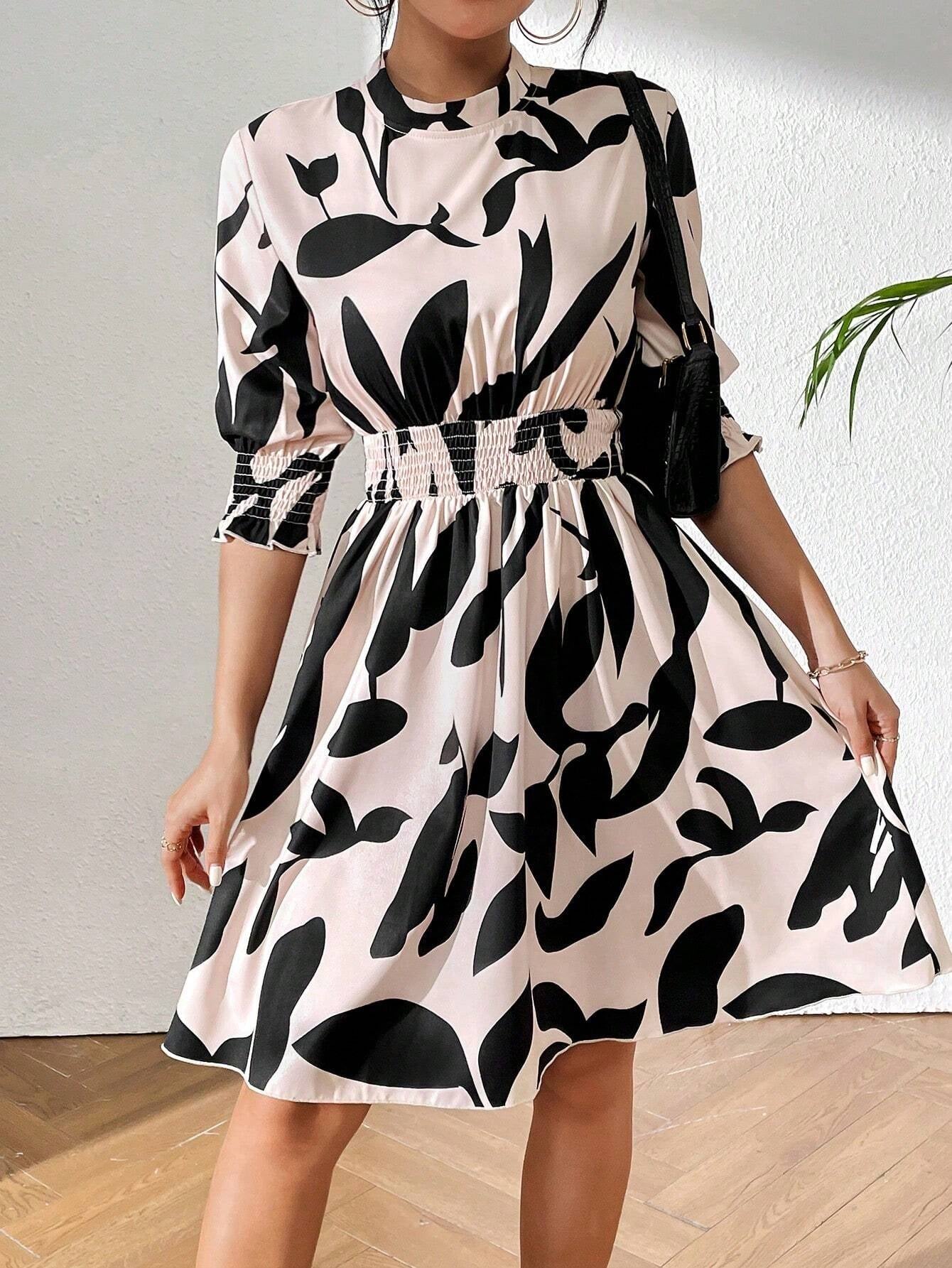 Clasi Pleated Cuffs and Waist Stand Collar Dress