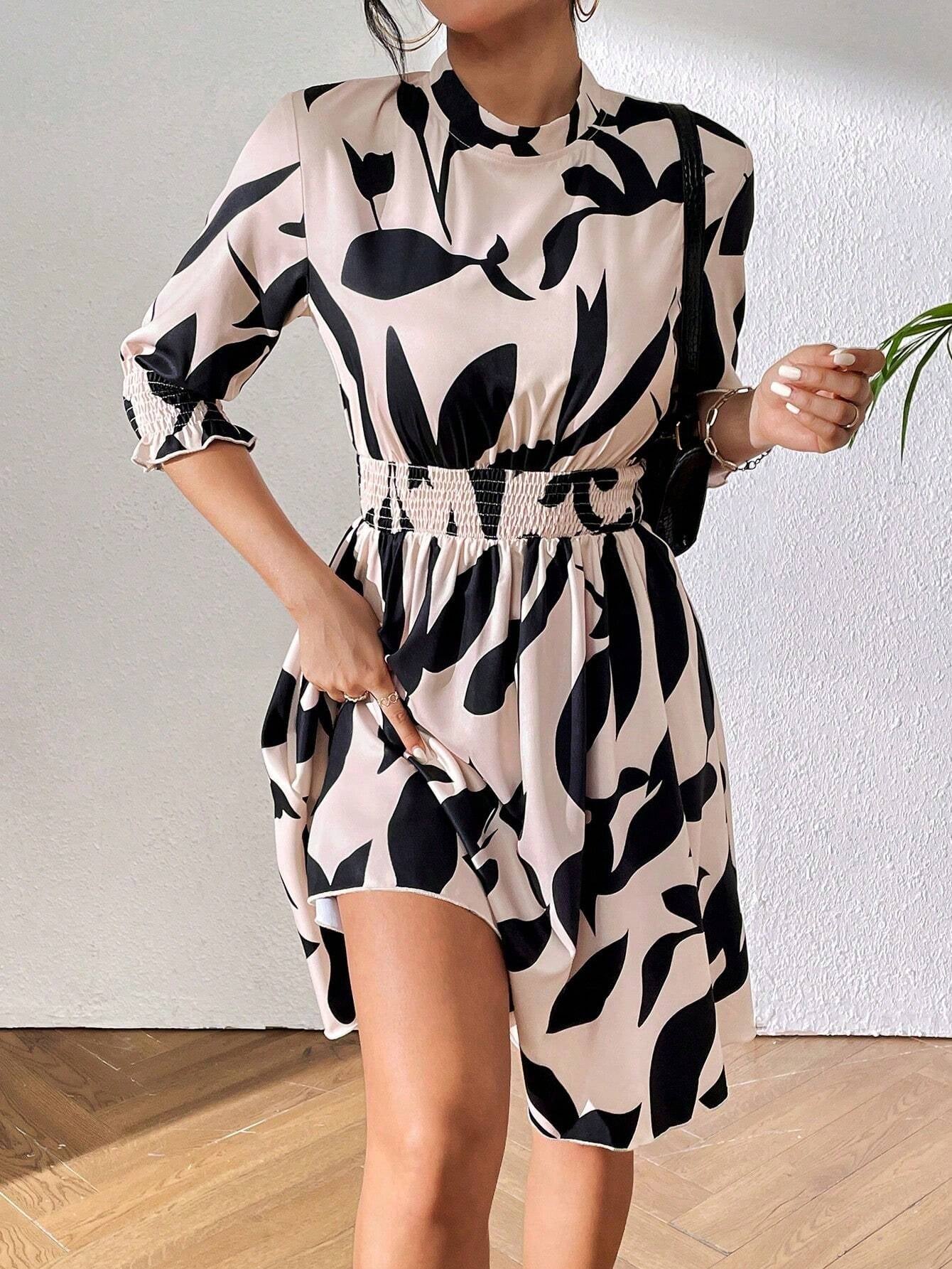 Clasi Pleated Cuffs and Waist Stand Collar Dress