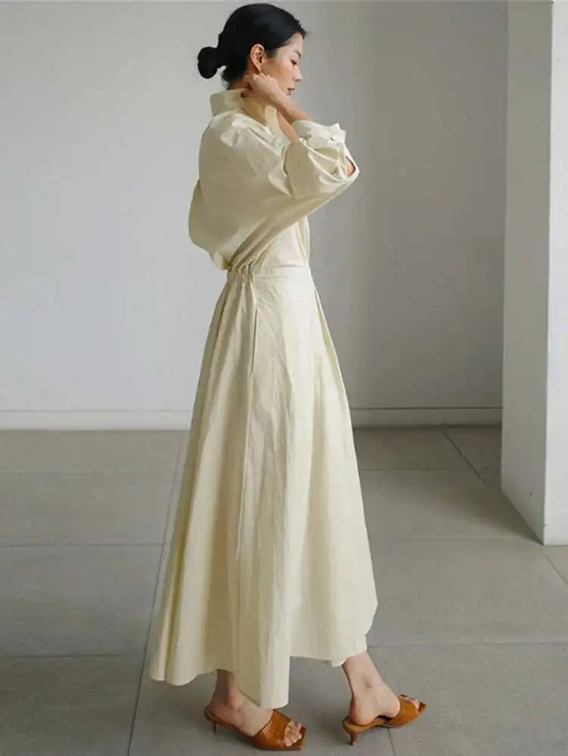 Woman Shirt Dress Beige Slim Waist One Button Stand Collar Long Sleeve Loose Casual Style 2024 New Autumn Fashion 15XM483