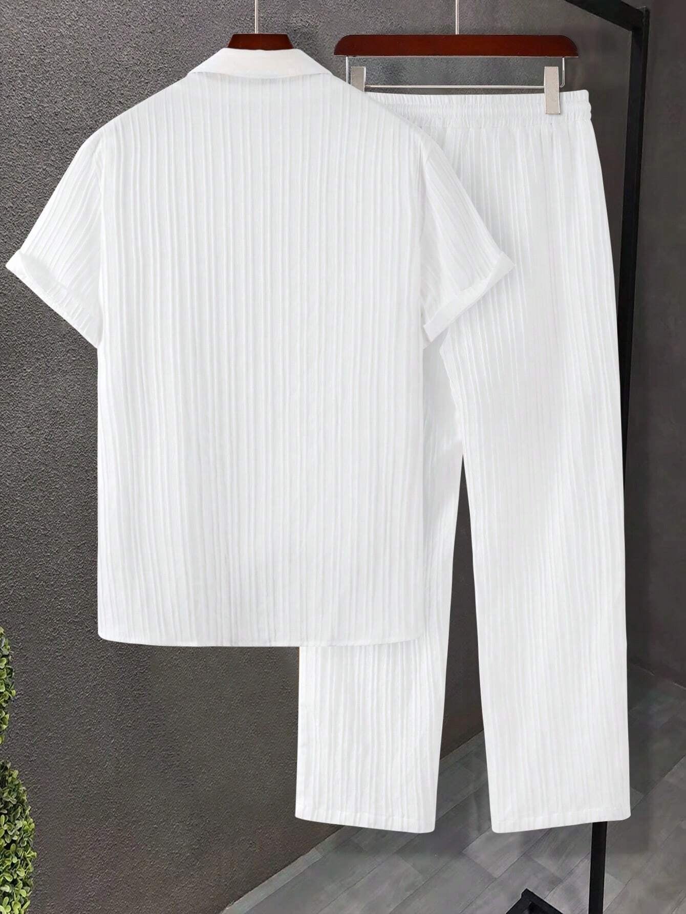 Manfinity Hypemode Men's Solid Button-Up Shirt and Drawstring Waist Pants Set