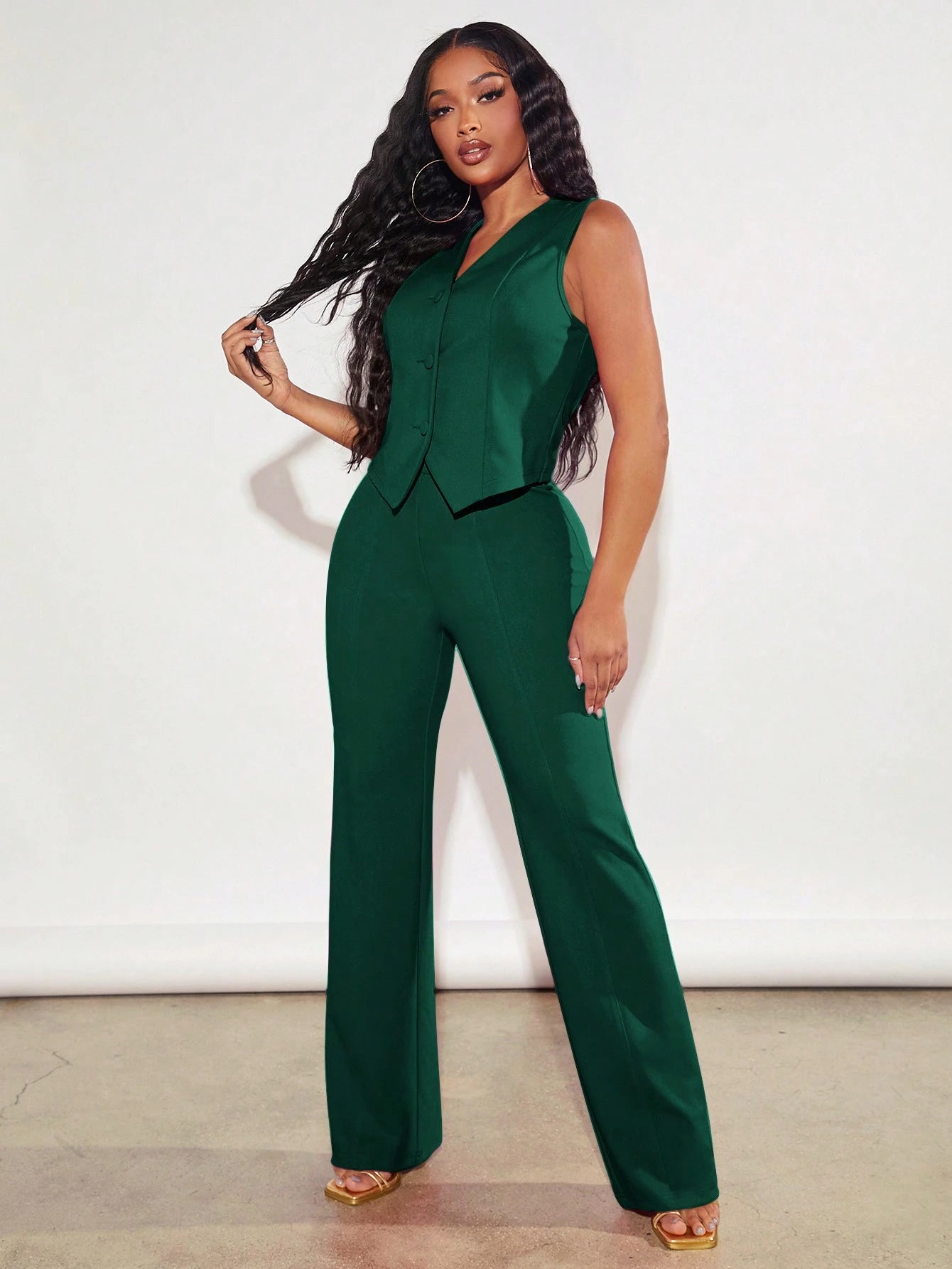 SXY Ladies' Solid Color Sleeveless Pants Suit