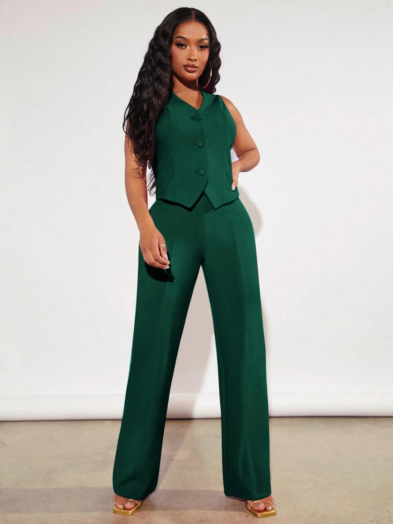 SXY Ladies' Solid Color Sleeveless Pants Suit