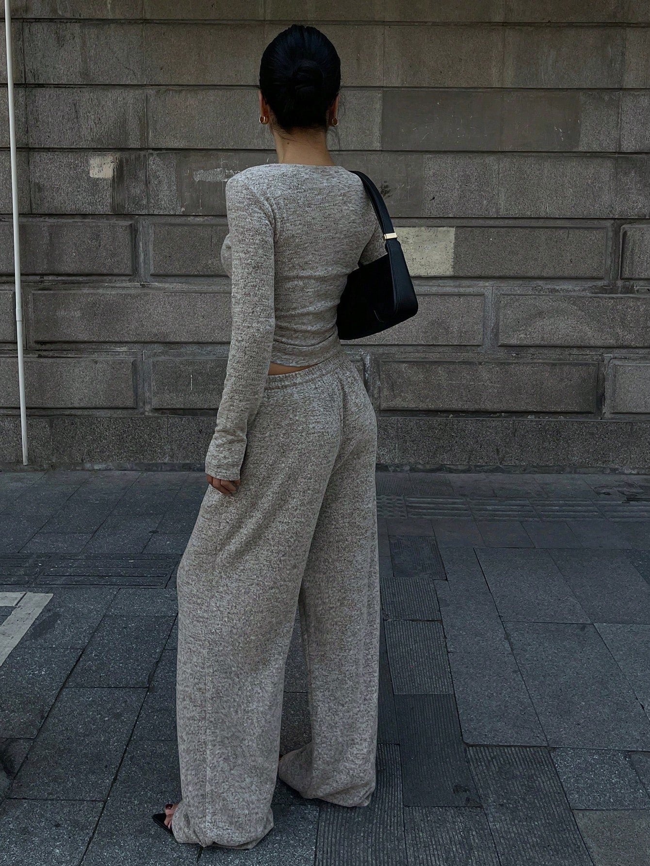 DAZY 2Pcs/Set Solid Color Long Sleeve Suit for Women Y2K