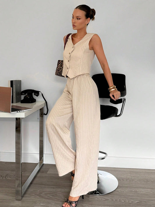 Siren Gaze 2Pcs Women Plain Sleeveless Vest & Pants Sets, Casual & Fashionable for Daily Wear