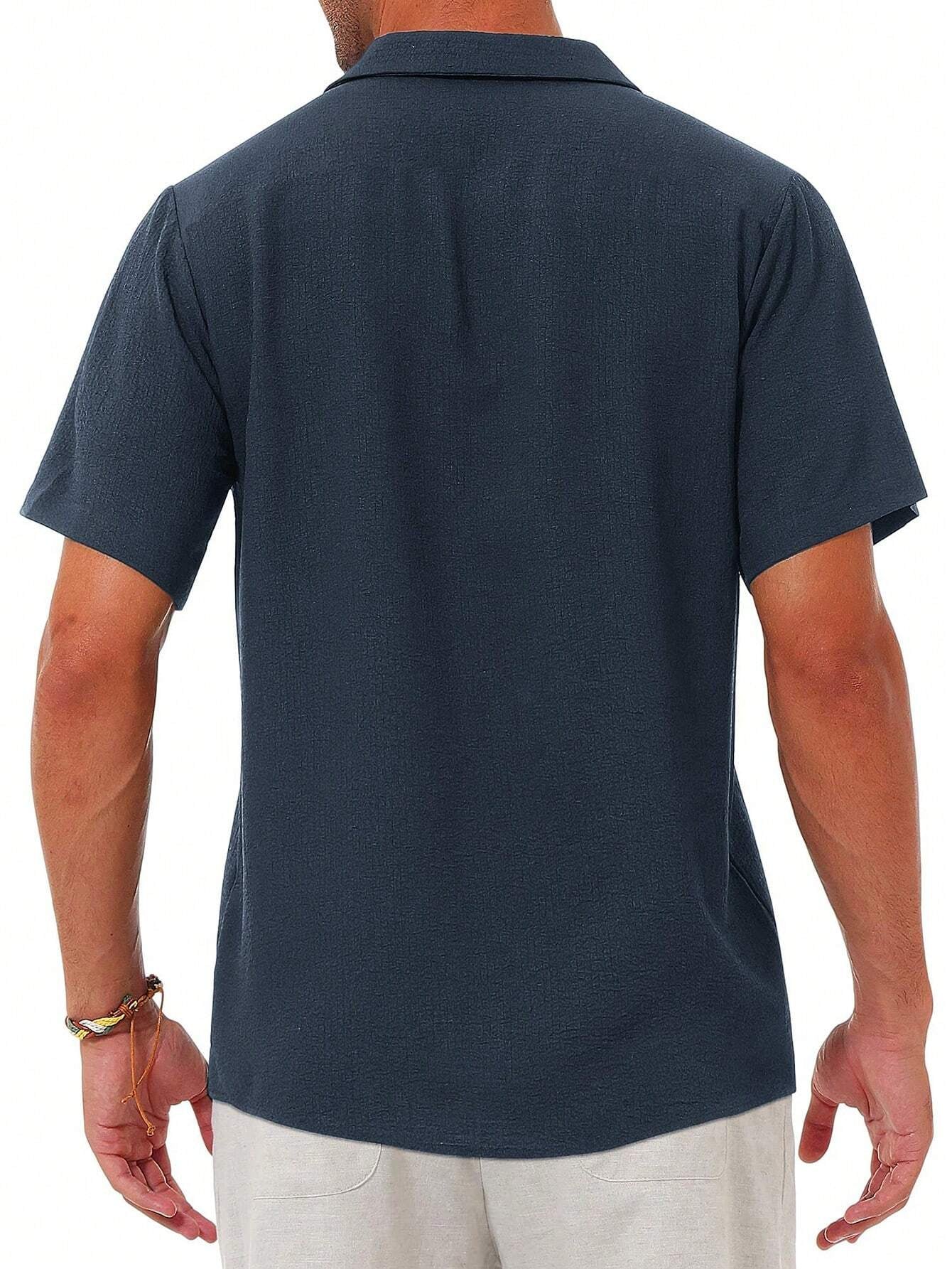 Men'S Slim-Fit Guayabera Button-Down Short Sleeve Casual Shirt, Suitable for Summer Wedding and Beach