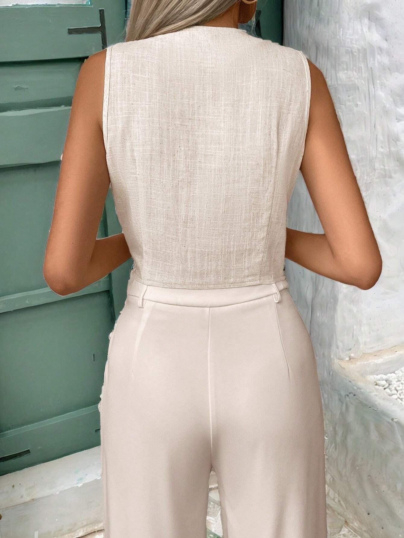 Frenchy Sleeveless Solid Color Casual Old Money Outfits Old Money Style Linen Fabric Shirt Earthy Clothes Commute Minimalist Office Old Money Simple
